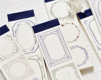 Bloc de notas con marcos bizantinos, bloc de papel decorativo, marco decorativo ornamentado, corona de flores, etiqueta de papel para diario y planificador.