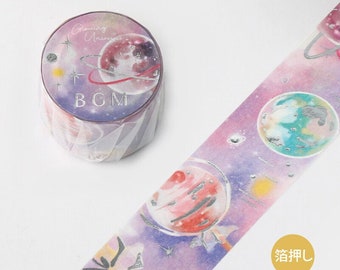 Fita Washi BGM, fita adesiva de folha de prata Candy Planet, fita decorativa de espaço e galáxia para diário de arte e planejador, papelaria japonesa
