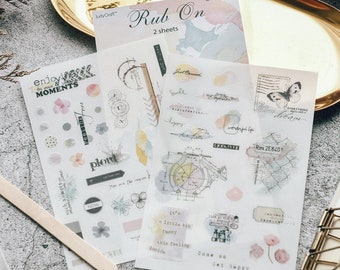 Retro Collage Themed Rub On Stickers Series B, Floral, Plants, Flower and Butterfly, Vintage Rub On Stickers for Fabric and Paper