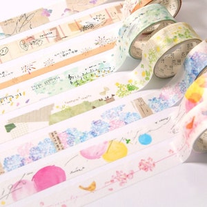 Zestaw taśm washi Seasonal Imprints, Vintage Flower Collage, taśma inspirowana naturą, taśma maskująca z pastelowym wzorem do kreatywnego dziennika i planera