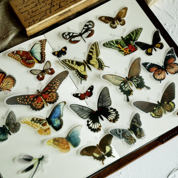 80PCS Translucent Butterfly Stickers Pack, Vintage Journal, Ephemera, Junk Journaling Kit, Planner, Scrapbook, Butterflies