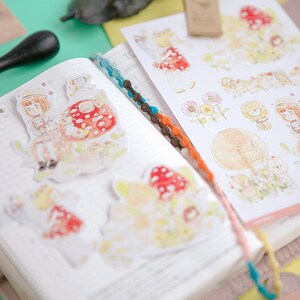 Vreugdevolle Bossen Planner Stickers Sheet, Mushroom Forest, Four Leaf Klaver, Fairy Girls Illustratie Stickers, Kiss-Cut Washi Stickers