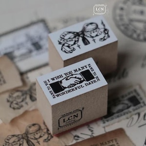 Conjunto de mini carimbos de borracha Appreciation and In the Sky, LCN Design Studio, design de tipografia vintage, embalagem, fabricação de cartões e carimbo de diário