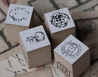 Set of 4 Mini Postmarks Stamps, LCN Design Studio, Snail Mail, Snail Mail, Penpal, Vintage Postmark Ligneous Stamp for Craft and Journal