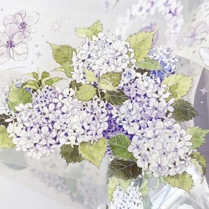 Lila Hydrangea Masking Tape, Temari und Ajisai Washi Tape, Blumen PET Tape, holografischer Planner Sticker für Journal und Planner