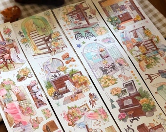 Summer Afternoon Washi Tape, Extra Wide Collage Clear Masking Tape, Cafe, Background, Home, Furniture, Background Deco Tape