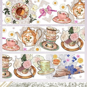 TAPEMONSTER, theekopje washi- en PET-tape, Fgstudio-afplaktape, high tea, Afternoon Tea Cake-themasticker voor collagejournaal en planner