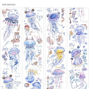 Tape Sample, Constellation Jelly Masking Tape, Extra Wide Moon Jellyfish Illustratie Washi Tape Sample, Art Journal en Planner Sticker