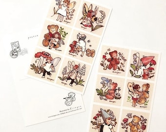 Krimgen Spring Summer 2020 Postcards Set, Flower Fairy, Picnic, Artist Illustrated Post Card for Snail Mail, Vintage Girls Greeting Card