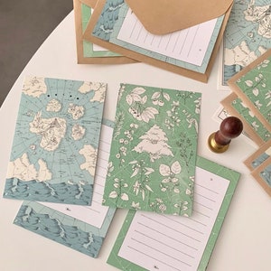 Juego de papel de carta Mewmewbeam, mapa 009 y 010, papel de nota de mapa del mundo de fantasía, suministro de correo de correspondencia y caracol