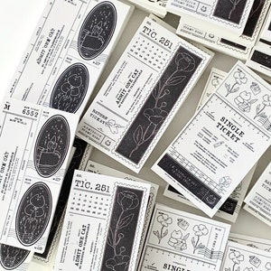 Mewmewbeam Black and White Vintage Tickets Paper Pad, Poppy, Cat Transit Tickets, Artist Made Junk Journal Material, Ephemera