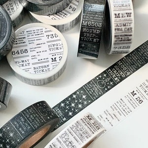 Mewmewbeam Black and White Ticket Washi Tape, Cat Ticket, Vintage Admit Ticket Masking Tape for Junk Journal, Ephemera