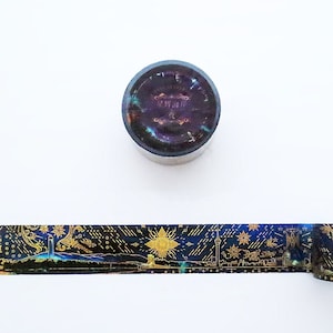 Coast Starlight Gold and Silver Foil Washi Tape, Day and Night Cityscape Masking Tape, Stars Deco Tape