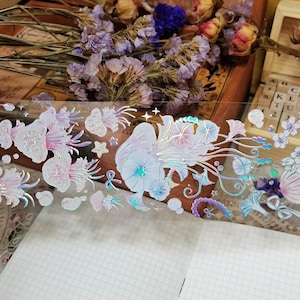Blumen Quallen Masking Tape, Morning Glory, Kirschblüte, extra breites Blumen Illustration Washi Tape und PET Tape für Journal, Planer