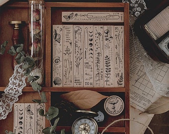 Natural Concerto Wooden Stamps, Botany, Space, Ocean Themed Rubber Stamps, Moon, Plants, Fern, Cotton, Butterfly Stamps