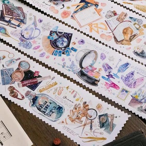 Witch&#39;s Studies Masking Tape, Magical Library Washi and PET Tape, Candle, Study Room Sticker Tape for Journal, Planner, and Scrapbook