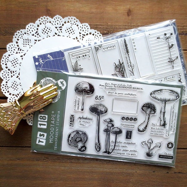 Plants Notes Acrylic Stamp Set, Botanical, Mushroom, Vintage Flower Etching Stamps for Journaling, Plants Clear Stamps