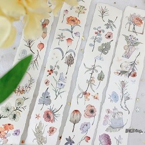 Langage floral Washi et ruban adhésif clair, ruban de masquage d’illustration d’aquarelle pastel, tulipe, fleur de pavot, ruban végétal pour journal