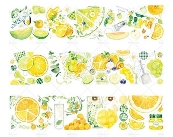 Washi Tape Sample, Orange, Grapes, and Mango Masking Tape for creative journal and Planner, Citrus Fruit Decorative Tape Sticker
