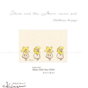 Moon Child Star Child Memo Pad, Krimgen Original Design Notepad, Vintage Children Illustration Paper Pad for Junk Journal, Ephemera
