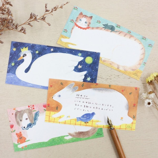 My Friends Memo Paper Pad, Pets, Aiko Fukawa Illustration Notepad, Animals Stationery Paper for Writing, Journaling and Crafting