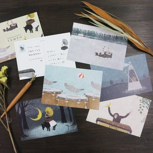 Conjunto de postales con ilustraciones de animales, Cozyca, Tempo, Akira Kusaka, chimpancé, tapir, búho, foca, criaturas del bosque de nutrias Tarjetas de felicitación