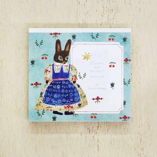 120 Stück Blumen und Tiere Memo Block, Cozyca, Aiko Fukawa Illustration Notizblock, Hase, Vögel, Florales Japanisches Briefpapier