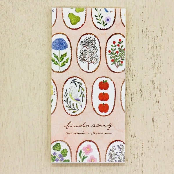 Birds Song Memo Paper Pad, Midori Asano Illustration Notepad, Bird and Flowers, Nature Inspired Stationery Paper for Writing and Journaling