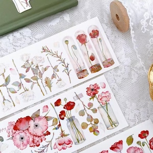 赤いポピーのマスキングテープ、ポピーの花の和紙とPETテープ、日記、プランナー、スクラップブック用の花柄装飾ステッカーテープ