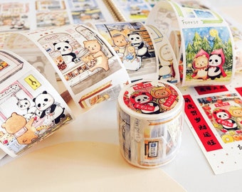 Bear Celebration Washi Tape, EverEin, Panda Bears Daily Life Masking Tape, Coffee Shop, Arcade, Library, Background and Building Sticker