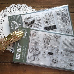 Ensemble de timbres acryliques à thème floral, botanique, timbres de gravure de fleurs vintage pour journalisation, timbres transparents sur les plantes