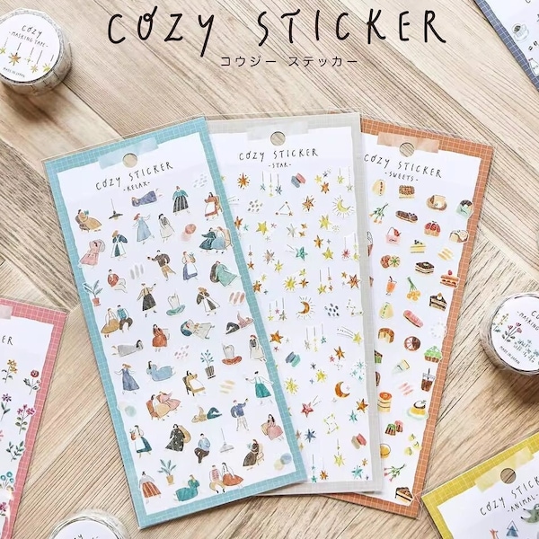 Mind Wave Cozy Series Sticker Sheets 2, Relax, Stars, Sweets, Daily Life Planner Sticker, Japanese Stationery