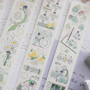 Washi de base e fita transparente, fita washi de fadas para meninas, fita adesiva de jardim, fita verde com tema de plantas para diário de arte e planejador