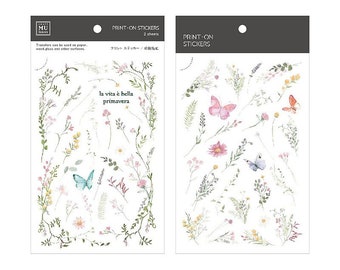 MU Lifestyle Print On Stickers 183, Spring Garden Rub On Sticker Sheet, Nature, Floral and Butterfly Print On Stickers