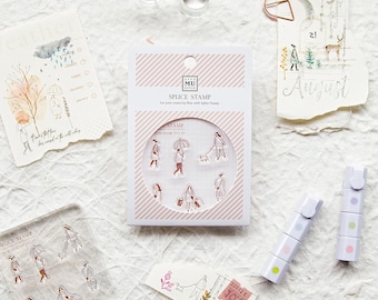 MU Lifestyle Icon Stamp NO. 2037, Little People, Daily Life Clear Silicone Stamp, Decorative Stamp for Journal and Planner