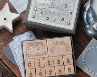 Birthday Number Candles Wooden Stamps Box Set, Neinei Illustration Original Stationery