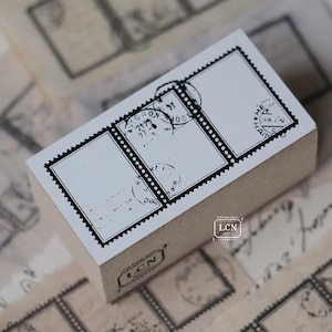 Znaczek pocztowy LCN Design Studio, pusta ramka na znaczki, list od przyjaciela, stempel z drewna do albumów, tworzenia kartek i dzienników