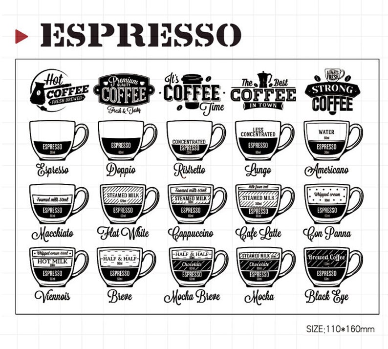 Coffee Drinks Acrylic Stamp Set Espresso Mocha Latte Stamps Etsy
