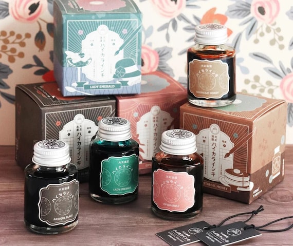 Guitar Taisho Romance Haikara Inks, Bottled Ink for Fountain Pens, Black, Rose, Brown, Green, Calligraphy Pen Ink Refill, Water Based Ink