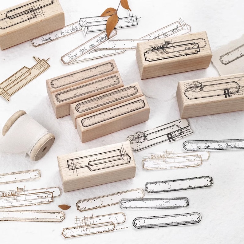 Mottled Rectangular Frames Rubber Stamps, Vintage Style Tag and Label ...