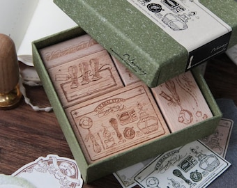 Sealing Wax Seal Themed Wooden Stamps Box Set, Neinei Illustration, Wax Seal Tools, Sealing Wax Stamp Tag for Scrapbook and Journal