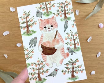 Kot w książce obrazkowej nr 13 Pocztówka Momora, ilustrowana pocztówka 4Legs