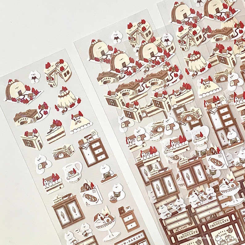 Cat Dessert Stickers Sheet Bakery Shop Mewmewbeam Kisscut Etsy