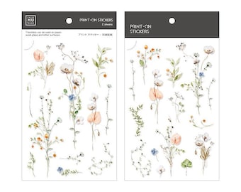 MU Lifestyle Print On Stickers 160, Delicate Flowers Watercolor Rub On Sticker Sheet, Small Flower Print On Stickers for Planner