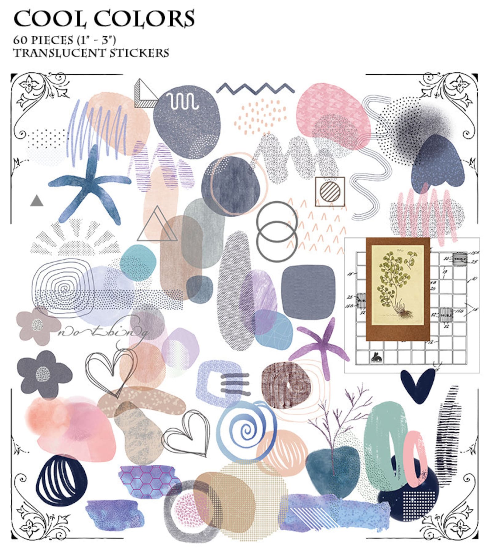 Translucent Colored Sticker Shapes and Patterns Stickers Pack, Translucent Watercolor Stickers ...
