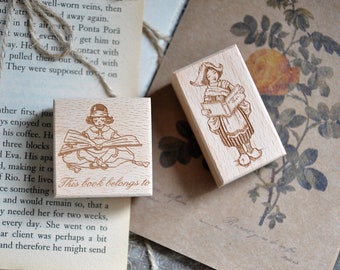 Vintage Girls Reading Rubber Stamp, Ex Libris, From the Library of Wooden Stamp, This Book Belongs to Handmade Ligneous Stamp