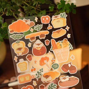 Bakery Squirrel Sticker Sheet, Rolling Island Original Design Kiss-Cut Stickers, Croissant, Baguette, Bread Sticker for Journal and Planner