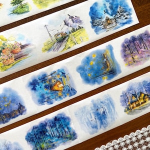 Views by the Lake Masking Tape, Nature Landscape Themed Illustration Washi and PET Tape, Reading Journal, Background Sticker Tape
