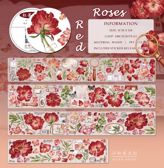 WT Autumn Rose Wide PET Tape, Single Roll, Original Designs, Floral  Decorative Tape, Craft Clear Tape, Bujo Planner Supplies, Watercolor Flower  Tape