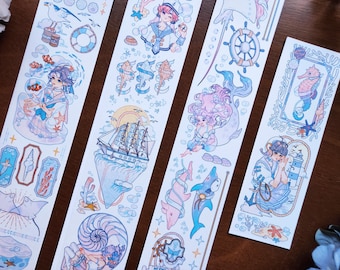 Surface and Deep Sea Clear and Washi Tape, Ocean Themed Masking Tape, Mermaid, Ship, Nautical Themed Sticker Tape for Planner and Journal